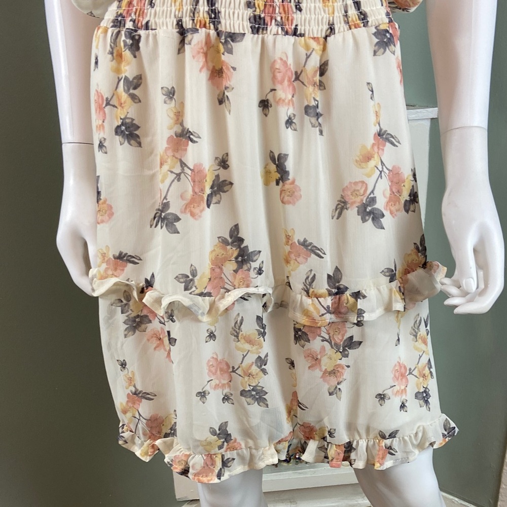 J for Justify Floral Sleeveless Tank Sun Mini Dress Sheer Ruffle 1X Sheer - Picture 7 of 13